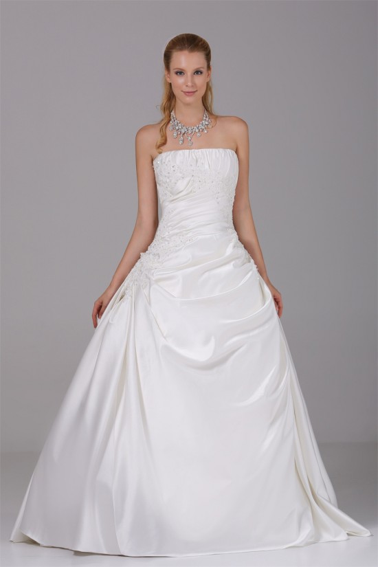 A-Line Strapless Beaded Lace Satin Wedding Dresses 2030118 A-Line Strapless Beaded Lace Satin Wedding Dresses 2030118