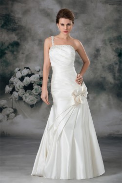 Fantastic One-Shoulder Satin Sleeveless A-Line Wedding Dresses 2031180