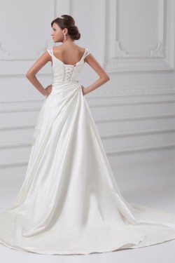 Fantastic Scoop A-Line Satin Lace Wedding Dresses 2031181
