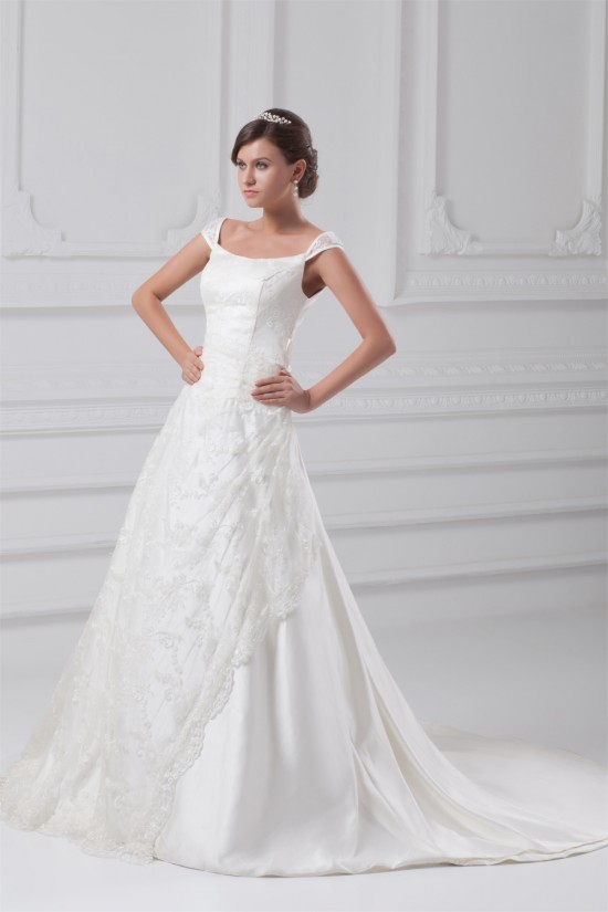 Fantastic Scoop A-Line Satin Lace Wedding Dresses 2031181 Fantastic Scoop A-Line Satin Lace Wedding Dresses 2031181