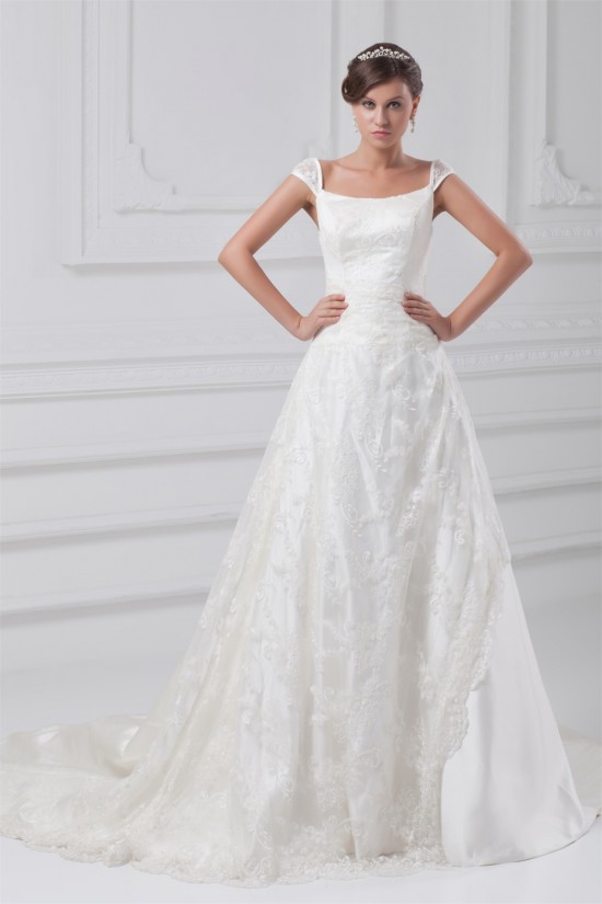 Fantastic Scoop A-Line Satin Lace Wedding Dresses 2031181 Fantastic Scoop A-Line Satin Lace Wedding Dresses 2031181