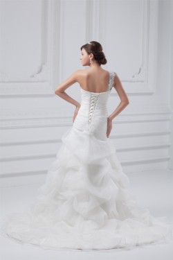 Fantastic Sleeveless A-Line One-Shoulder Satin Organza Wedding Dresses 2031182