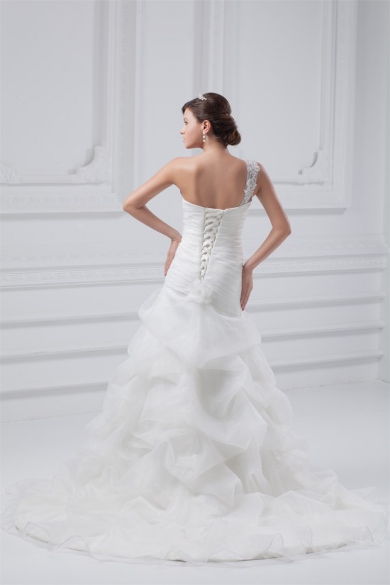 Fantastic Sleeveless A-Line One-Shoulder Satin Organza Wedding Dresses 2031182 Fantastic Sleeveless A-Line One-Shoulder Satin Organza Wedding Dresses 2031182
