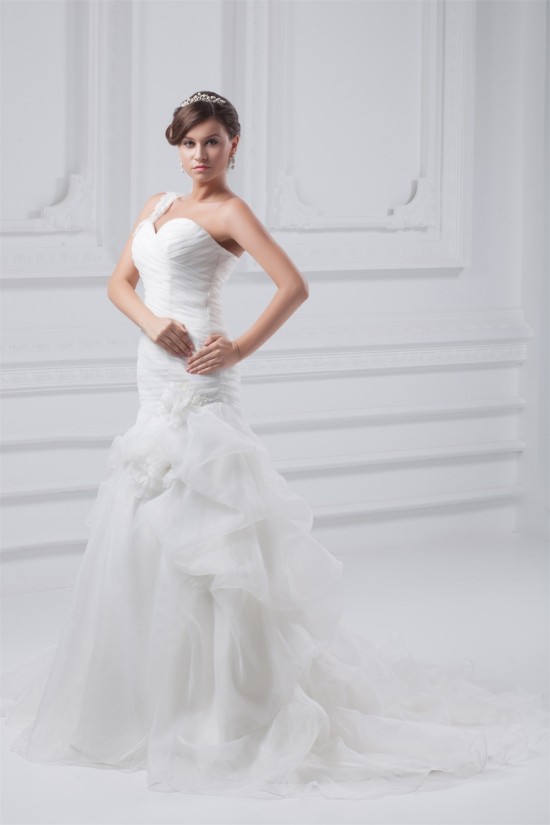 Fantastic Sleeveless A-Line One-Shoulder Satin Organza Wedding Dresses 2031182 Fantastic Sleeveless A-Line One-Shoulder Satin Organza Wedding Dresses 2031182