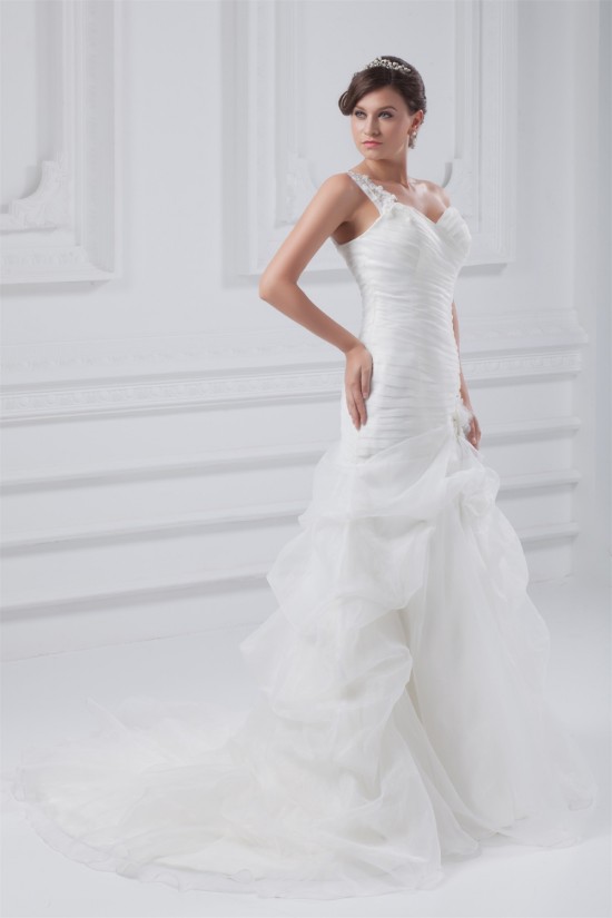 Fantastic Sleeveless A-Line One-Shoulder Satin Organza Wedding Dresses 2031182 Fantastic Sleeveless A-Line One-Shoulder Satin Organza Wedding Dresses 2031182