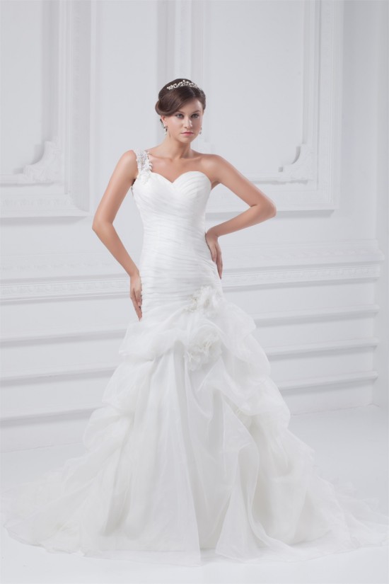 Fantastic Sleeveless A-Line One-Shoulder Satin Organza Wedding Dresses 2031182 Fantastic Sleeveless A-Line One-Shoulder Satin Organza Wedding Dresses 2031182