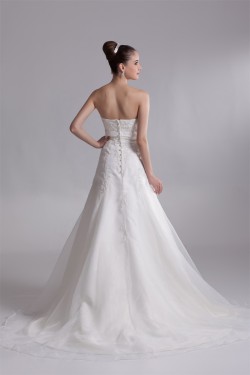Fantastic Sleeveless Satin Organza A-Line Strapless Wedding Dresses 2031183
