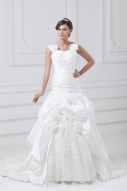 Fantastic Straps Sleeveless A-Line Taffeta Wedding Dresses 2031184