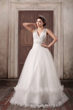 Fantastic V-Neck Princess Satin Fine Netting Wedding Dresses 2031188