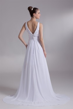 Fantastic V-Neck Sleeveless Chiffon Satin A-Line Wedding Dresses 2031190