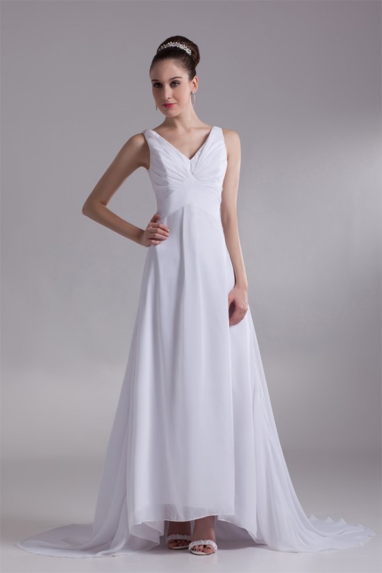 Fantastic V-Neck Sleeveless Chiffon Satin A-Line Wedding Dresses 2031190 Fantastic V-Neck Sleeveless Chiffon Satin A-Line Wedding Dresses 2031190