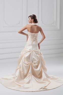 Fashionable Sleeveless Ball Gown Satin Halter Wedding Dresses with Color 2031194