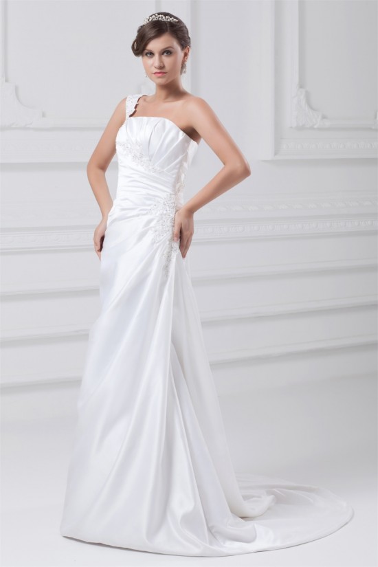 Fashionable Sleeveless One-Shoulder Satin A-Line Best Wedding Dresses 2031195 Fashionable Sleeveless One-Shoulder Satin A-Line Best Wedding Dresses 2031195