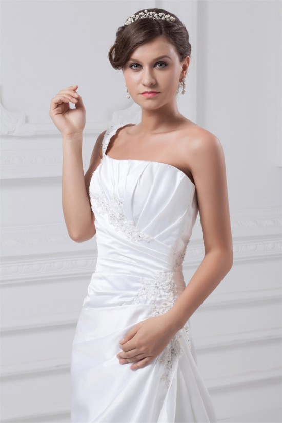 Fashionable Sleeveless One-Shoulder Satin A-Line Best Wedding Dresses 2031195 Fashionable Sleeveless One-Shoulder Satin A-Line Best Wedding Dresses 2031195