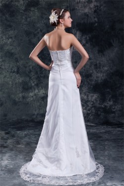 Fashionable Sleeveless Sweetheart Satin Net A-Line Best Wedding Dresses 2031196