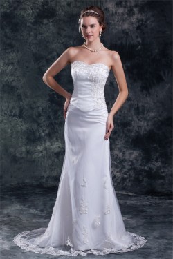 Fashionable Sleeveless Sweetheart Satin Net A-Line Best Wedding Dresses 2031196