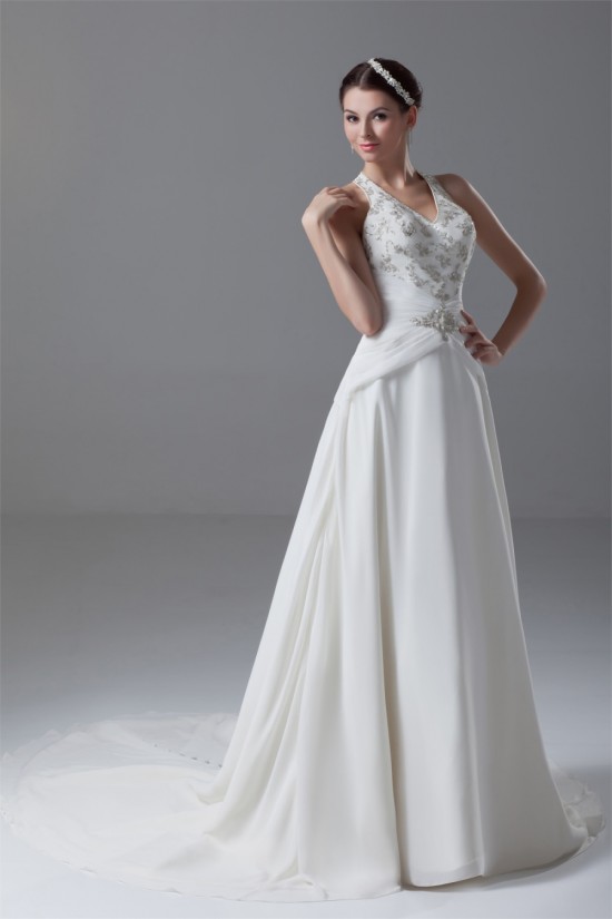A-Line Chiffon Satin Halter Sleeveless Wedding Dresses 2031198 A-Line Chiffon Satin Halter Sleeveless Wedding Dresses 2031198