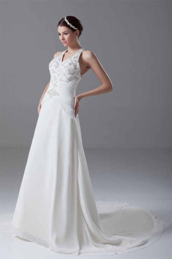 A-Line Chiffon Satin Halter Sleeveless Wedding Dresses 2031198 A-Line Chiffon Satin Halter Sleeveless Wedding Dresses 2031198