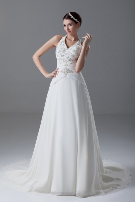 A-Line Chiffon Satin Halter Sleeveless Wedding Dresses 2031198 A-Line Chiffon Satin Halter Sleeveless Wedding Dresses 2031198