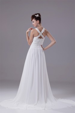Elegant A-Line Chiffon Silk like Satin Straps Beaded Wedding Dresses 2030120