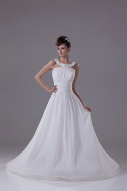 Elegant A-Line Chiffon Silk like Satin Straps Beaded Wedding Dresses 2030120