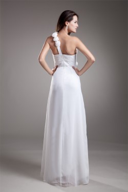 Chiffon Satin One-Shoulder A-Line Sleeveless Floor-Length Wedding Dresses 2031202