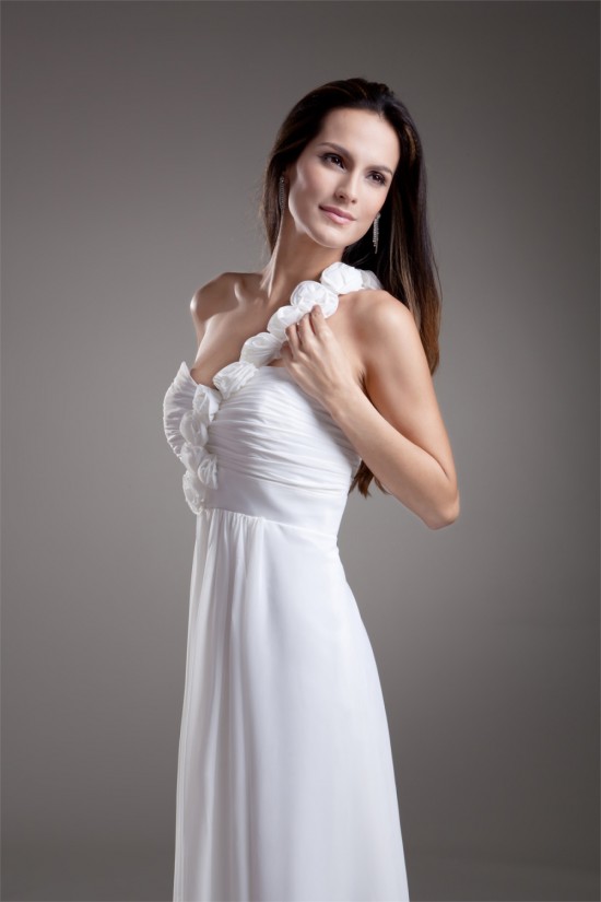 Chiffon Satin One-Shoulder A-Line Sleeveless Floor-Length Wedding Dresses 2031202