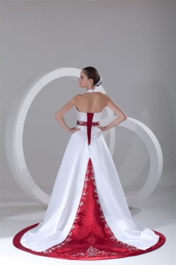 Halter Sleeveless A-Line Satin Best Wedding Dresses 2031203