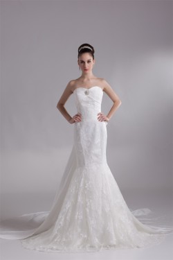 Trumpet/Mermaid Satin Lace Taffeta Sweetheart Sleeveless Wedding Dresses 2031205