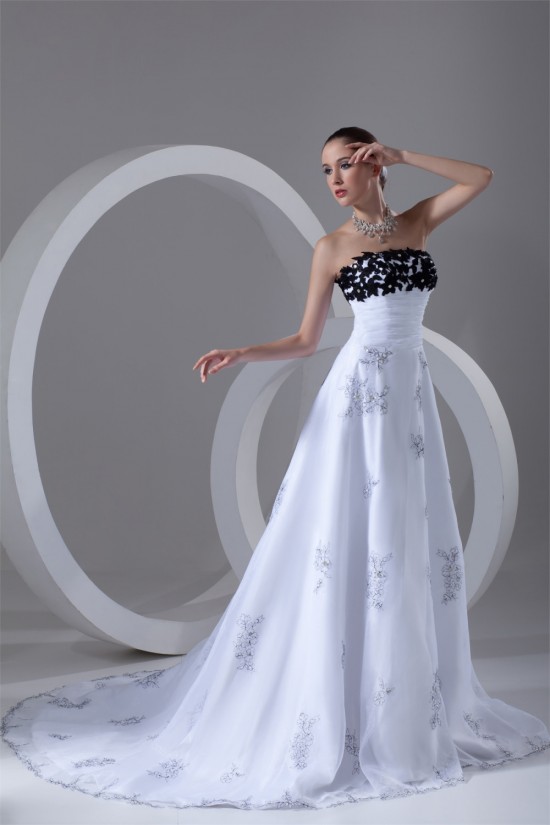 Sleeveless Strapless A-Line Satin Organza Wedding Dresses 2031209 Sleeveless Strapless A-Line Satin Organza Wedding Dresses 2031209