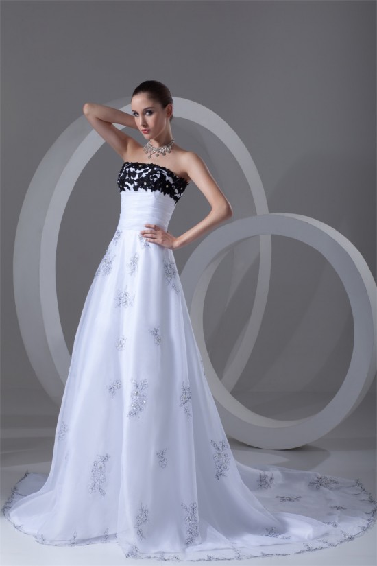 Sleeveless Strapless A-Line Satin Organza Wedding Dresses 2031209 Sleeveless Strapless A-Line Satin Organza Wedding Dresses 2031209