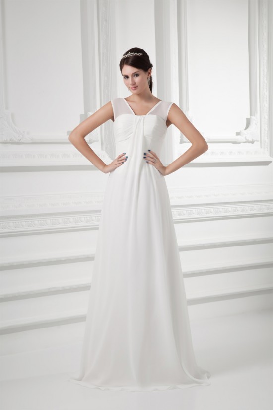 Sleeveless V-Neck Chiffon Elastic Woven Satin Wedding Dresses 2031210 Sleeveless V-Neck Chiffon Elastic Woven Satin Wedding Dresses 2031210