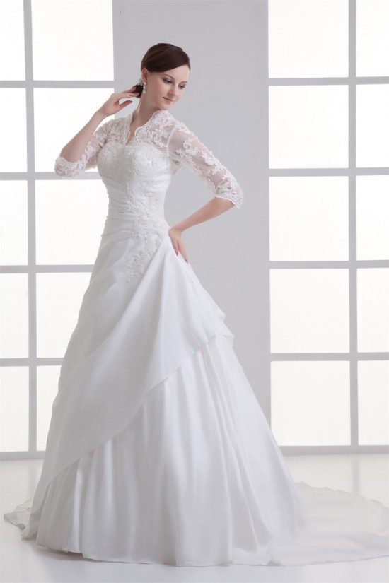 Great Ball Gown 3/4 Length Sleeve Taffeta Lace V-Neck Wedding Dresses 2031212 Great Ball Gown 3/4 Length Sleeve Taffeta Lace V-Neck Wedding Dresses 2031212