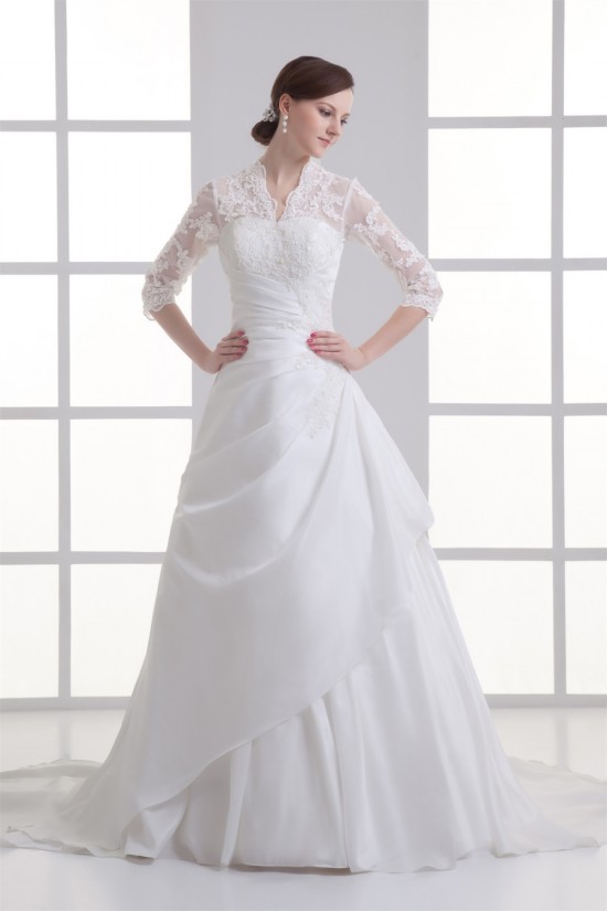 Great Ball Gown 3/4 Length Sleeve Taffeta Lace V-Neck Wedding Dresses 2031212 Great Ball Gown 3/4 Length Sleeve Taffeta Lace V-Neck Wedding Dresses 2031212