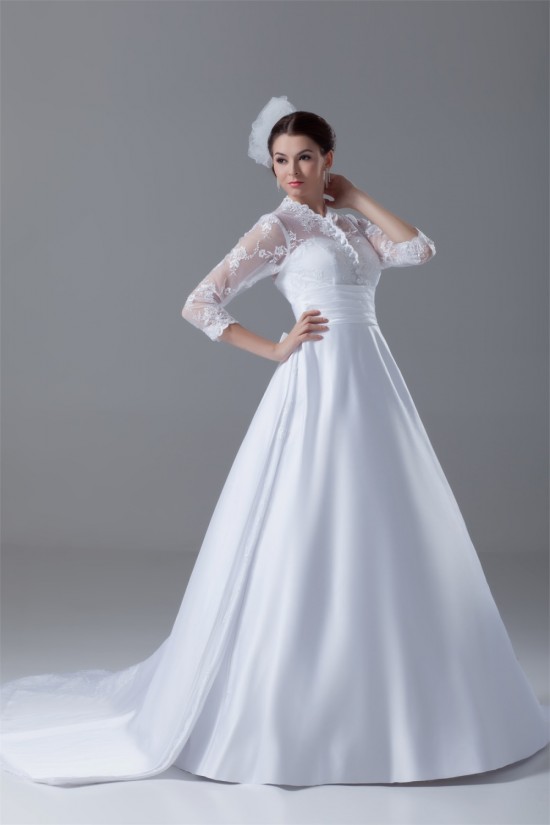 Great Long Sleeve High-Neck Satin Lace A-Line Wedding Dresses 2031214 Great Long Sleeve High-Neck Satin Lace A-Line Wedding Dresses 2031214