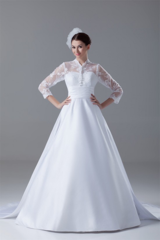 Great Long Sleeve High-Neck Satin Lace A-Line Wedding Dresses 2031214 Great Long Sleeve High-Neck Satin Lace A-Line Wedding Dresses 2031214