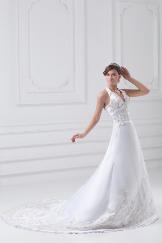 Great Satin A-Line Halter Sleeveless Wedding Dresses 2031215 Great Satin A-Line Halter Sleeveless Wedding Dresses 2031215