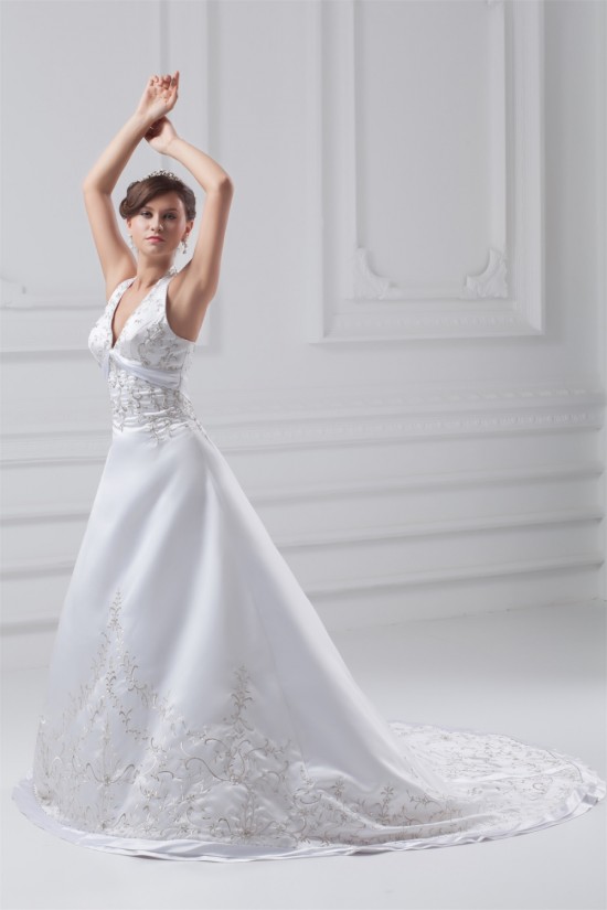Great Satin A-Line Halter Sleeveless Wedding Dresses 2031215 Great Satin A-Line Halter Sleeveless Wedding Dresses 2031215