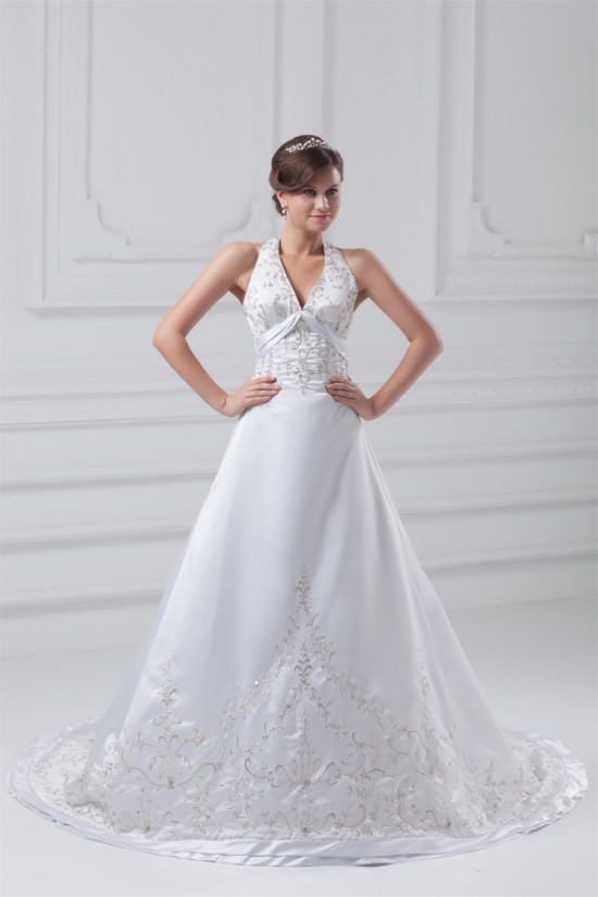 Great Satin A-Line Halter Sleeveless Wedding Dresses 2031215 Great Satin A-Line Halter Sleeveless Wedding Dresses 2031215