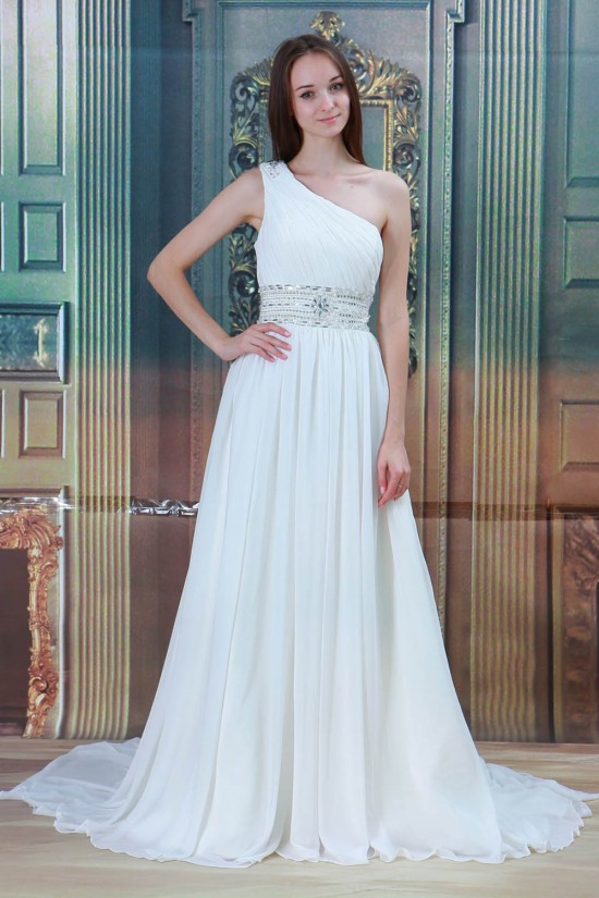 Great Sleeveless Chiffon Satin One-Shoulder A-Line Beaded Wedding Dresses 2031217 Great Sleeveless Chiffon Satin One-Shoulder A-Line Beaded Wedding Dresses 2031217