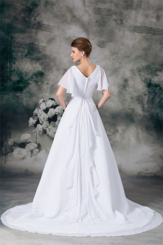 Half Elbow Sleeve A-Line V-Neck Chiffon Satin Beaded Wedding Dresses 2031218 Half Elbow Sleeve A-Line V-Neck Chiffon Satin Beaded Wedding Dresses 2031218