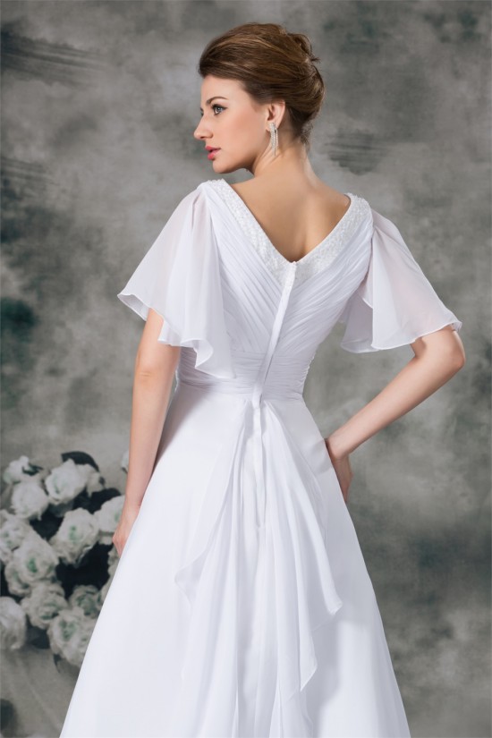 Half Elbow Sleeve A-Line V-Neck Chiffon Satin Beaded Wedding Dresses 2031218 Half Elbow Sleeve A-Line V-Neck Chiffon Satin Beaded Wedding Dresses 2031218