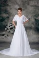 Half Elbow Sleeve A-Line V-Neck Chiffon Satin Beaded Wedding Dresses 2031218 Half Elbow Sleeve A-Line V-Neck Chiffon Satin Beaded Wedding Dresses 2031218