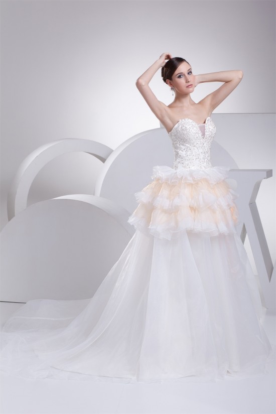 Elegant Satin Organza Fine Netting A-Line Beaded Lace Wedding Dresses 2030122