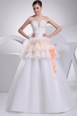 Elegant Satin Organza Fine Netting A-Line Beaded Lace Wedding Dresses 2030122