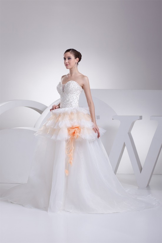 Elegant Satin Organza Fine Netting A-Line Beaded Lace Wedding Dresses 2030122