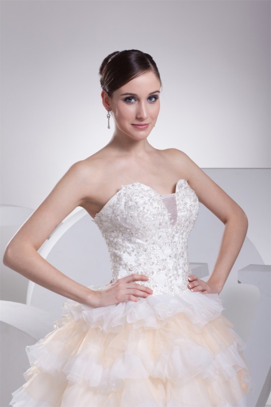 Elegant Satin Organza Fine Netting A-Line Beaded Lace Wedding Dresses 2030122