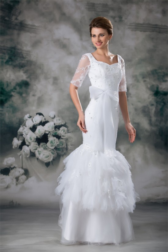 Half Elbow Sleeve Square Satin Lace Fine Netting Trumpet/Mermaid Wedding Dresses 2031220 Half Elbow Sleeve Square Satin Lace Fine Netting Trumpet/Mermaid Wedding Dresses 2031220