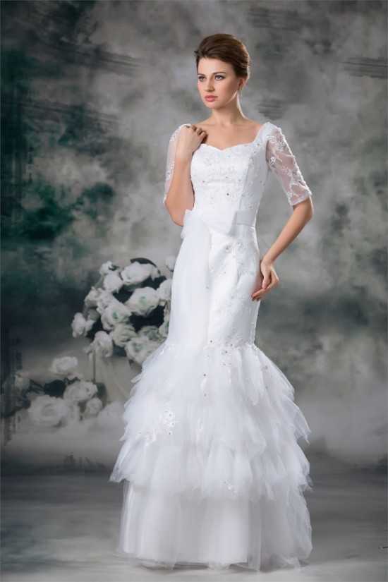 Half Elbow Sleeve Square Satin Lace Fine Netting Trumpet/Mermaid Wedding Dresses 2031220 Half Elbow Sleeve Square Satin Lace Fine Netting Trumpet/Mermaid Wedding Dresses 2031220