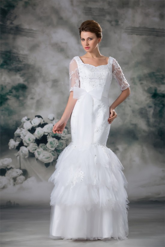 Half Elbow Sleeve Square Satin Lace Fine Netting Trumpet/Mermaid Wedding Dresses 2031220 Half Elbow Sleeve Square Satin Lace Fine Netting Trumpet/Mermaid Wedding Dresses 2031220
